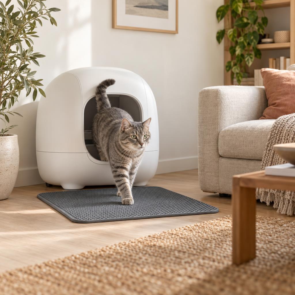 Best automatic litter box in a bright modern living room