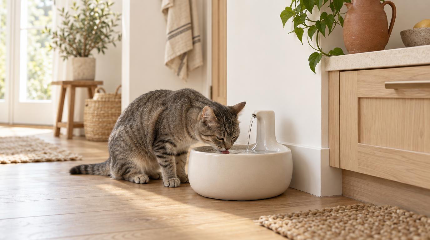 Best ceramic cat water fountain in a bright modern kitchen