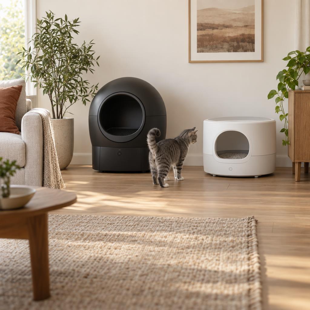 Litter-Robot 4 vs PETKIT PuraMax 2 in a modern living room